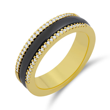 Crystal-edged black ceramic ring