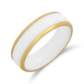 White ceramic ring with fine gold-tone edges on a white background