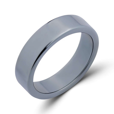 Flat-profile hematite band ring, 6 mm