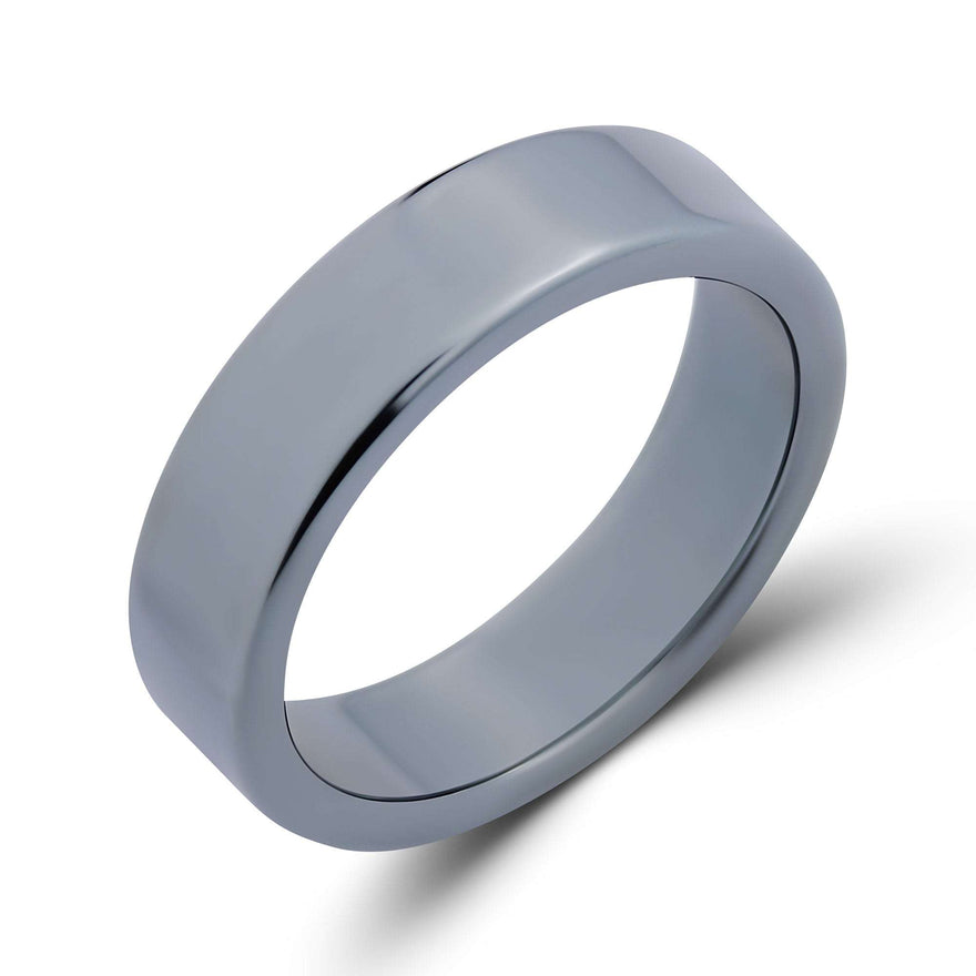 Flat-profile hematite band ring, 6 mm