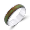 Silver-tone mood ring with a greenish brown colour-changing band
