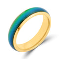 Mood ring with a blue to green colour shift and gold-plated steel rim