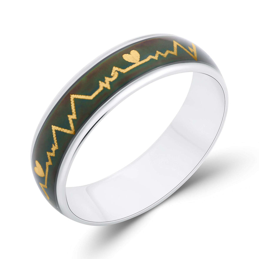 Heartbeat line mood ring with a heart