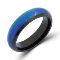 Mood ring with a black rim and bright blue to green colour shift