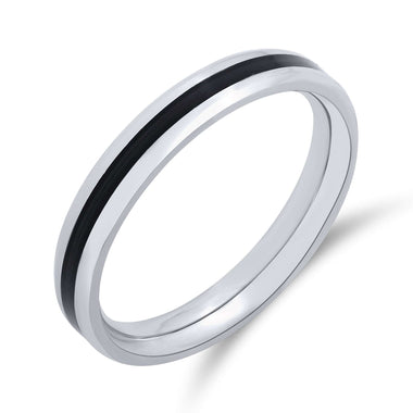 Black enamel stripe band ring, 4 mm