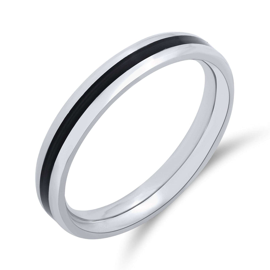Black enamel stripe band ring, 4 mm