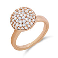 Ring covered in round cubic zirconia on a white background