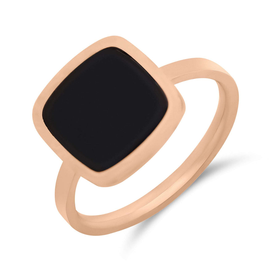 Square ring with a black enamel inlay