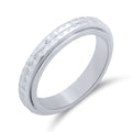 Men's steel band ring with a carved textured surface, silver tone