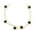 Double gold-plated chain with black enamel flowers