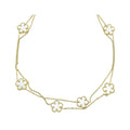 Gold-plated double-strand necklace with six white enamel flowers on fine chains