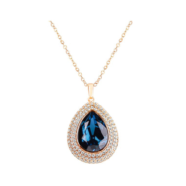 Double-halo blue teardrop necklace