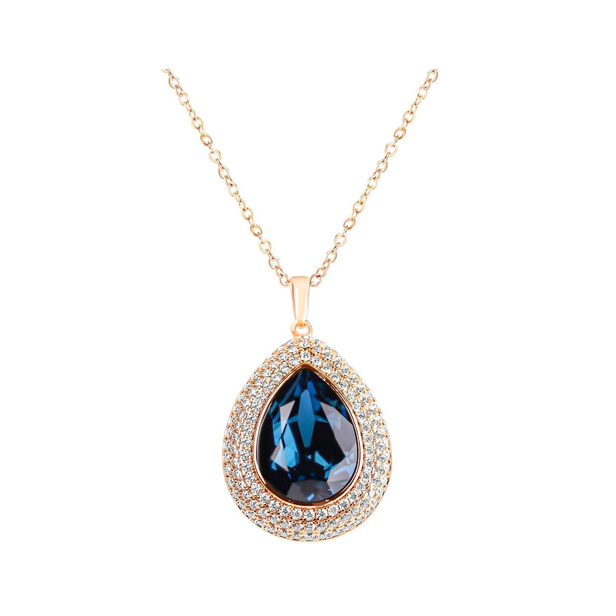 Double-halo blue teardrop necklace