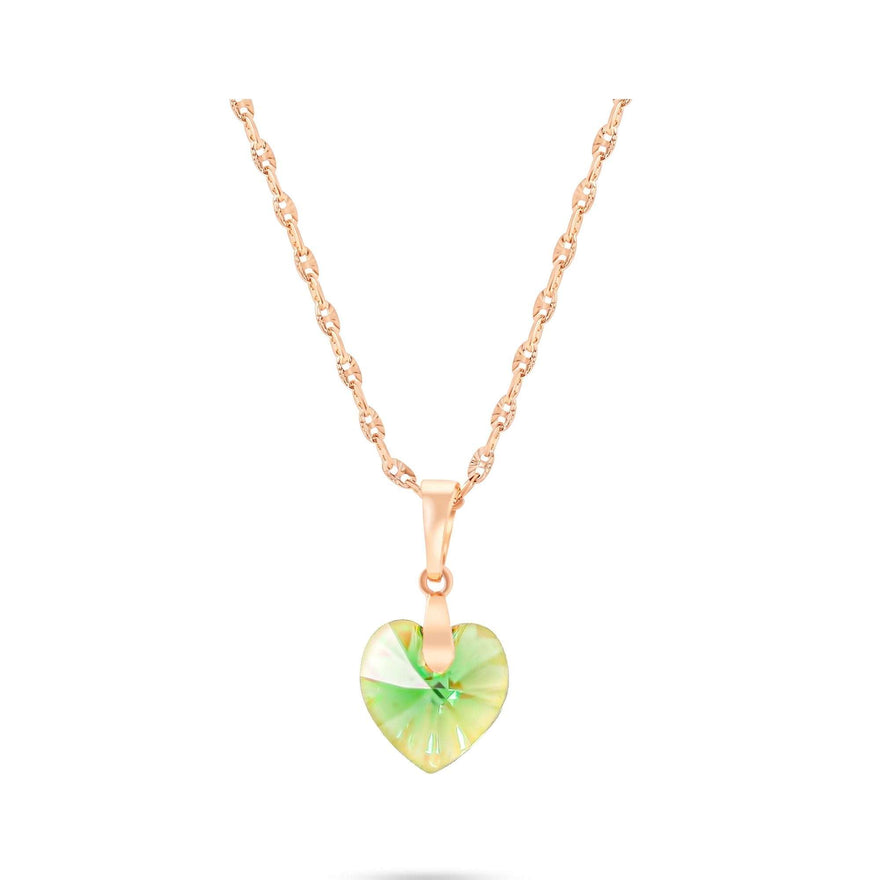 Green crystal heart necklace, 40–45 cm