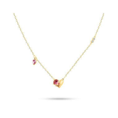 Pink stone double heart necklace, 40 cm