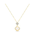 Gold-tone fine chain necklace with a mother-of-pearl four-leaf clover pendant