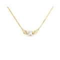 Gold-tone necklace with a wing pendant, rectangular crystal and tiny cubic zirconia