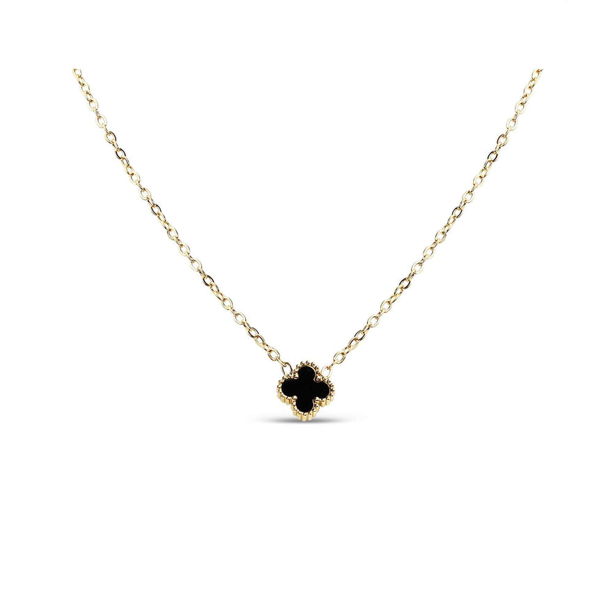 Black enamel four-leaf clover necklace