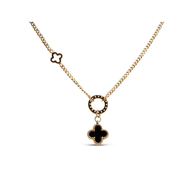 Circle and black clover drop necklace