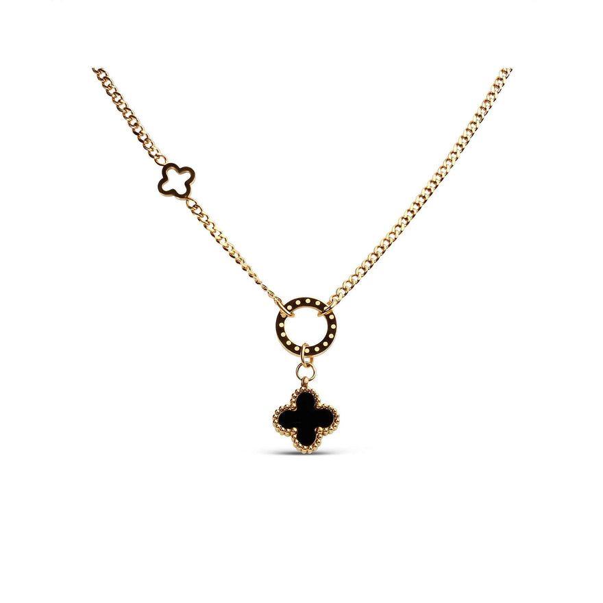 Circle and black clover drop necklace
