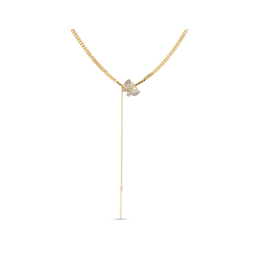 Butterfly Y-necklace with a bar drop