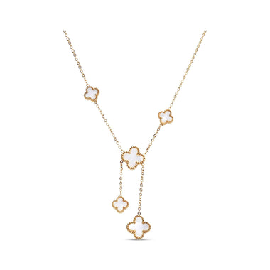 Five white enamel clover Y-necklace
