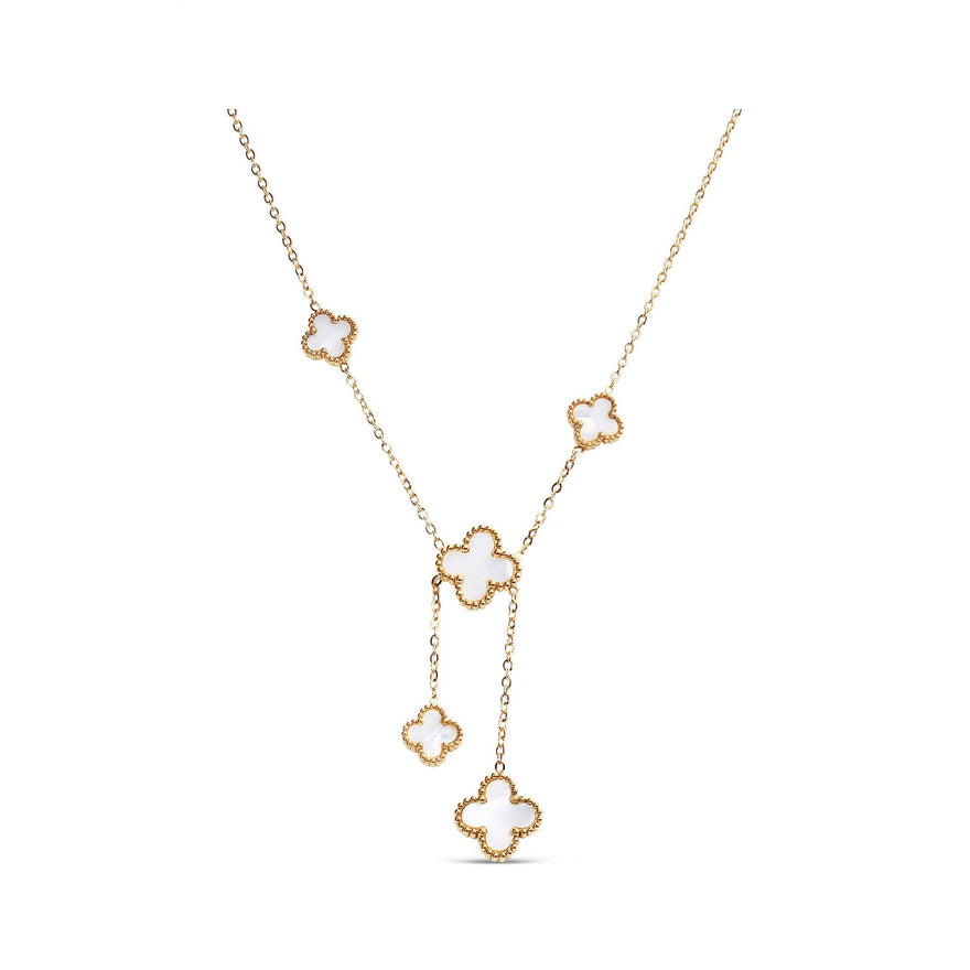 Five white enamel clover Y-necklace