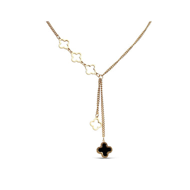 Clover Y-necklace with black enamel