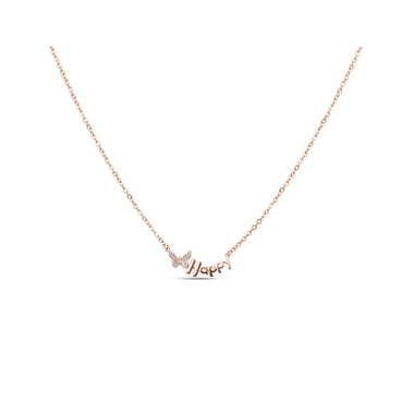 Happy lettering and butterfly necklace