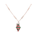 Rose gold-plated peacock pendant necklace with red and green teardrop stones