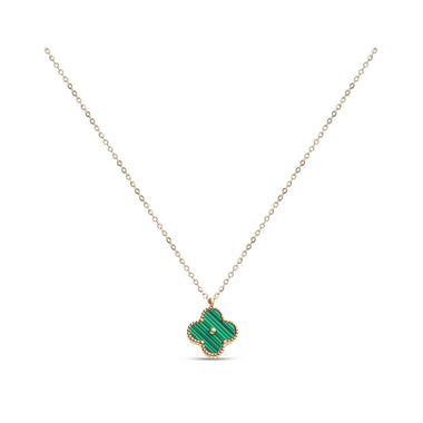 Green enamel four-leaf clover necklace