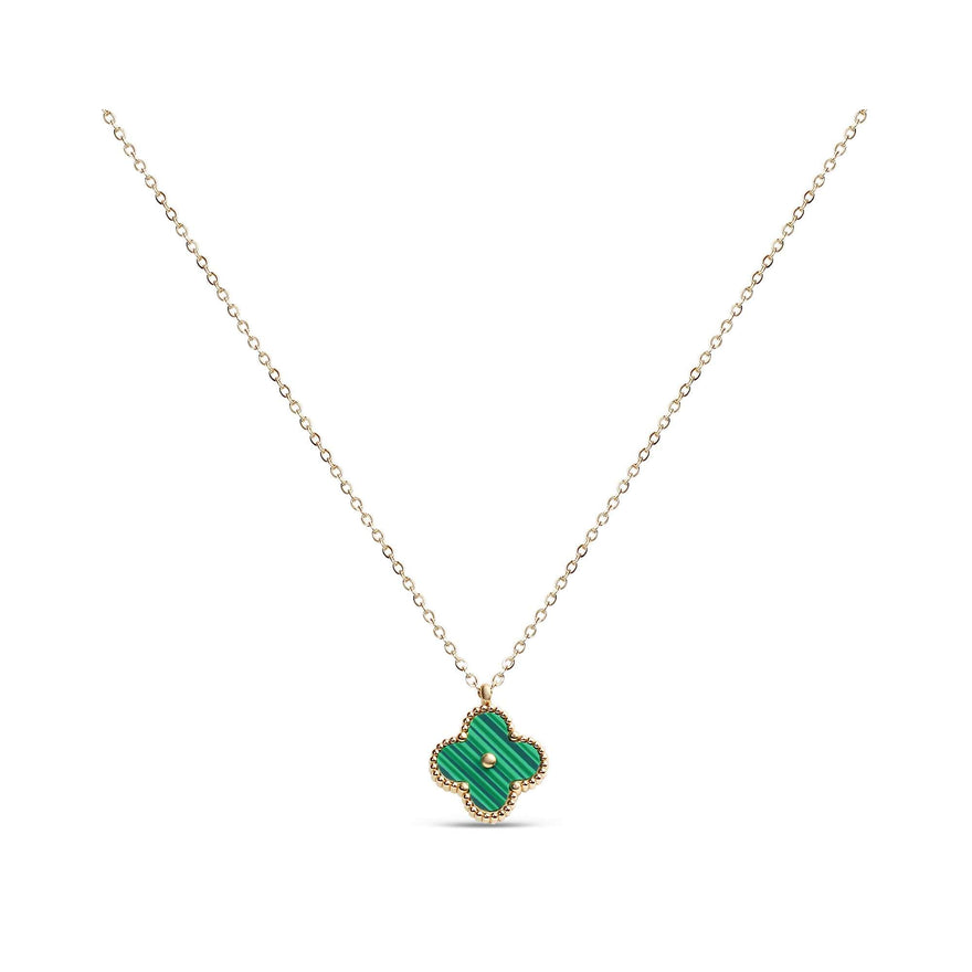 Green enamel four-leaf clover necklace