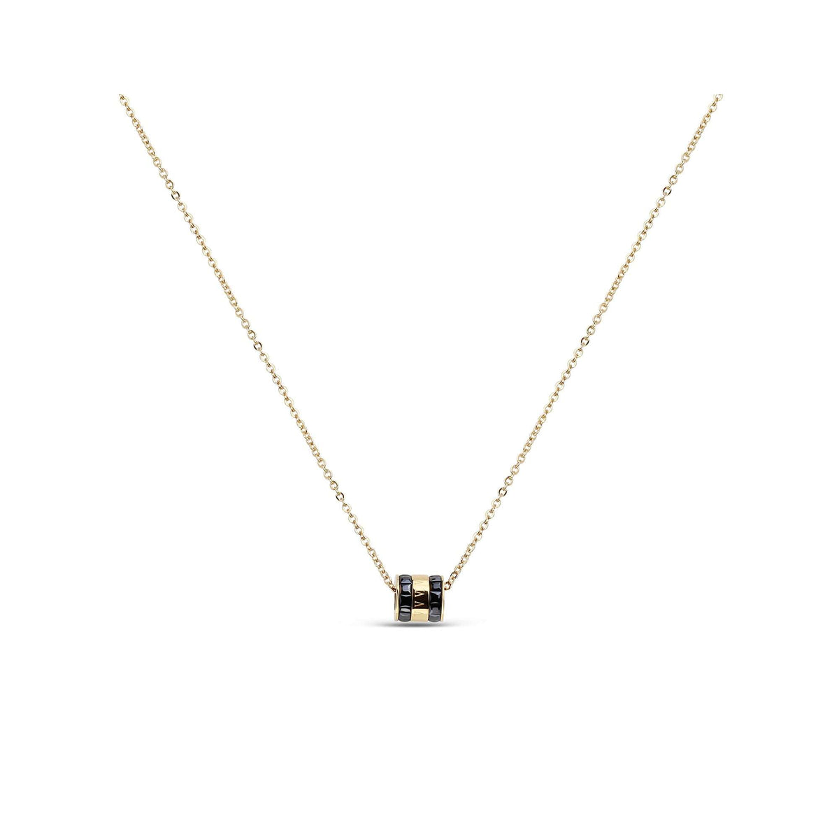 Fine gold-tone anchor chain with a cylinder pendant, black stones and Roman numerals