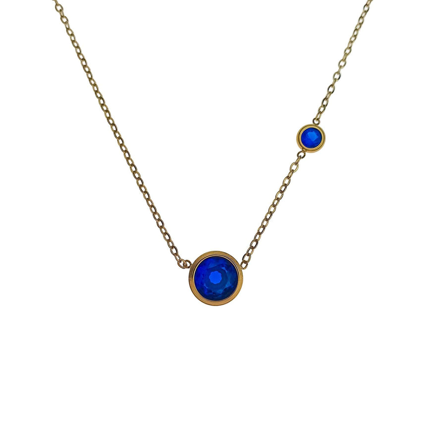 Two-stone blue cubic zirconia necklace