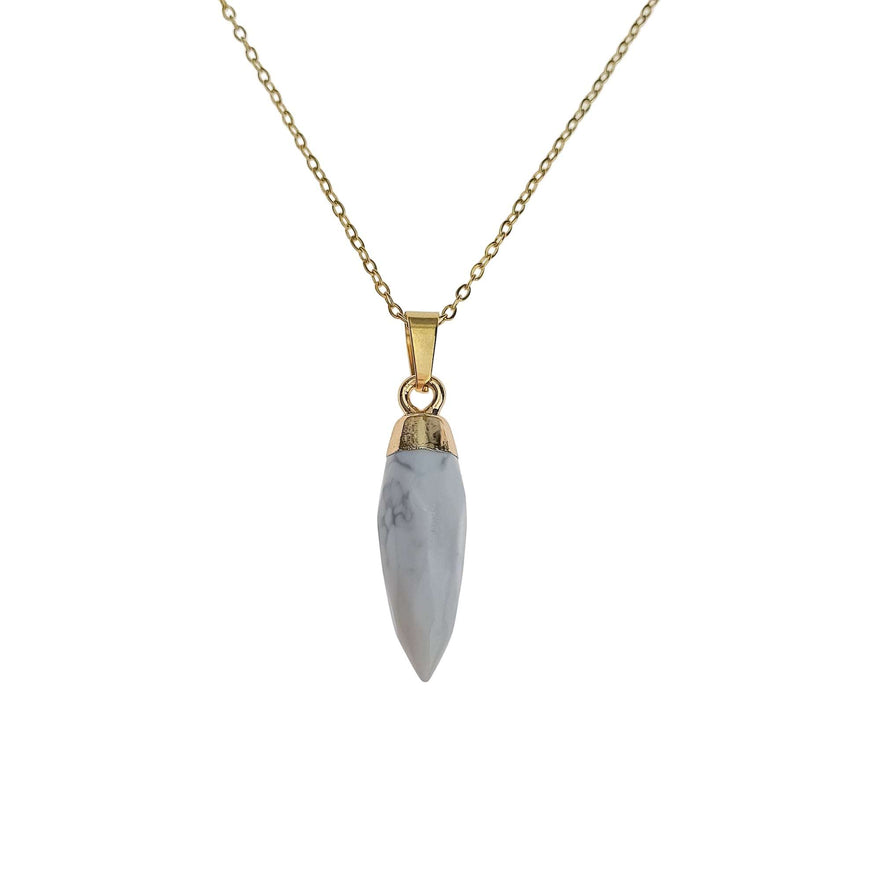 Elongated white stone pendant necklace