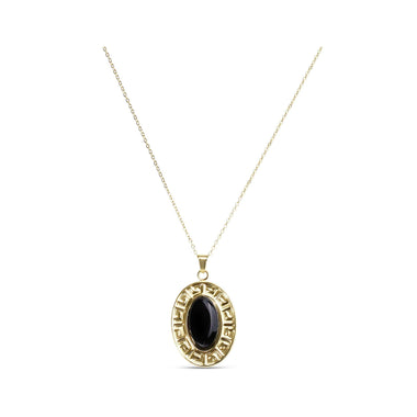 Greek key necklace with a black stone