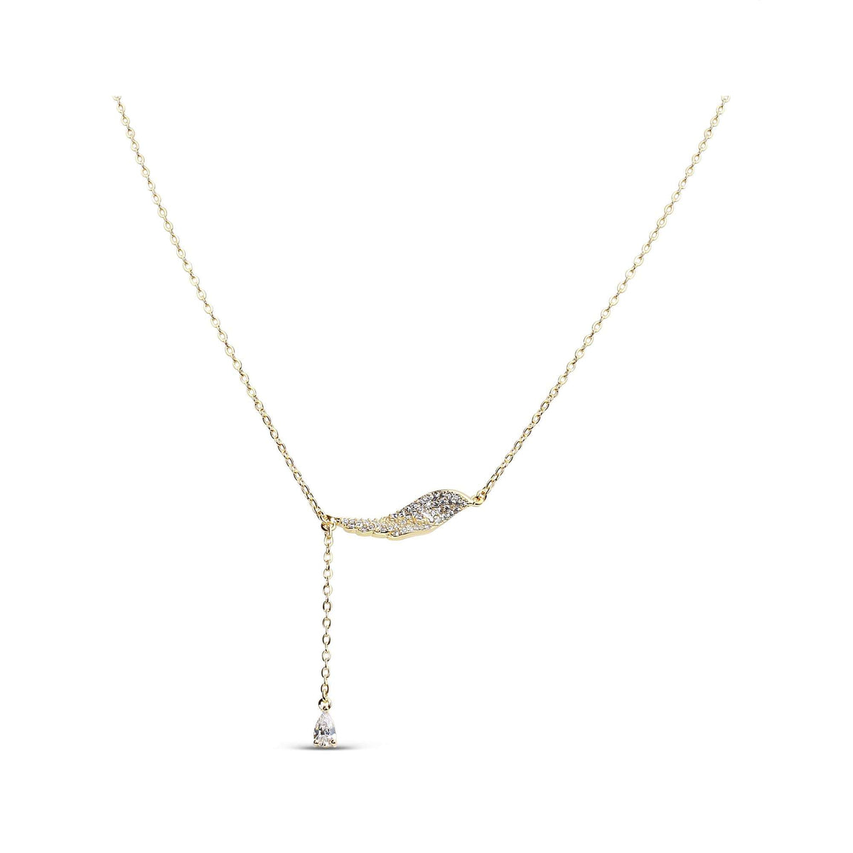 Gold-plated Y necklace with a cubic zirconia wing and teardrop stone