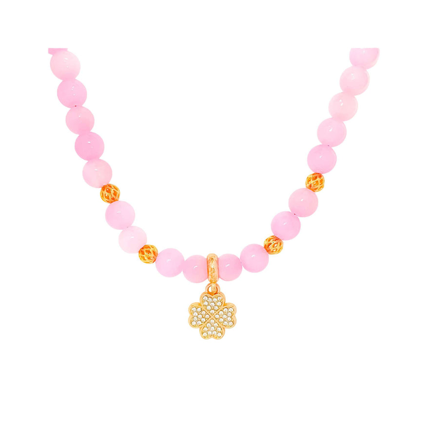 Pink jadeite clover charm necklace