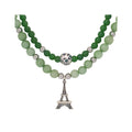 Double-strand green stone necklace with a silver-tone Eiffel Tower pendant