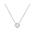 Silver-tone necklace with a white clover motif on a fine chain