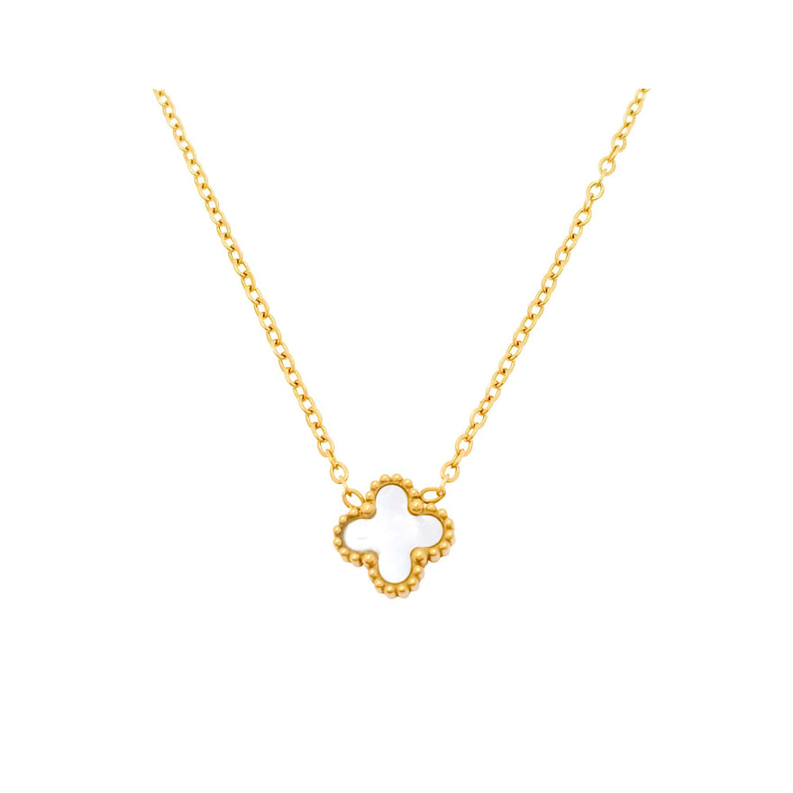White enamel clover necklace, 40–45 cm
