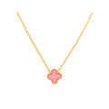 Gold-plated necklace with a single pink enamel clover pendant on a fine chain