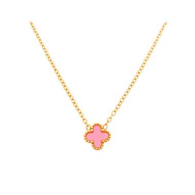 Pink enamel clover necklace, 40–45 cm