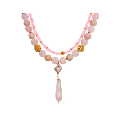 Two-strand rose quartz heart necklace