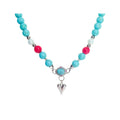 Turquoise necklace with a heart pendant and cubic zirconia front clasp