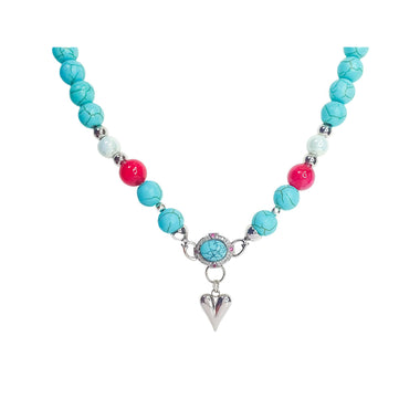 Turquoise howlite heart necklace, 48 cm