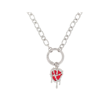 Molten-metal red heart necklace, 56 cm