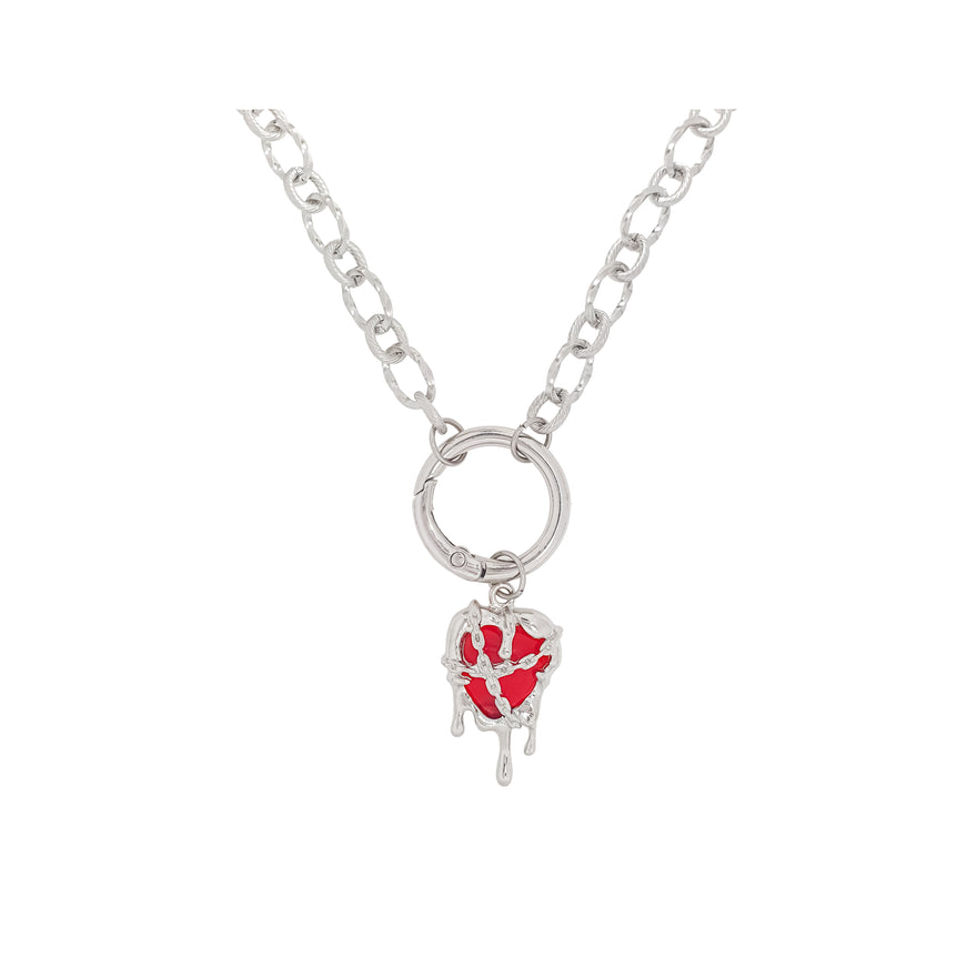 Molten-metal red heart necklace, 56 cm