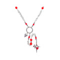 Silver-tone necklace with red chalcedony, a heart and a star charm