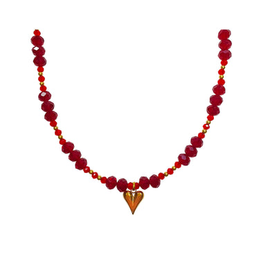 Dark red crystal heart necklace